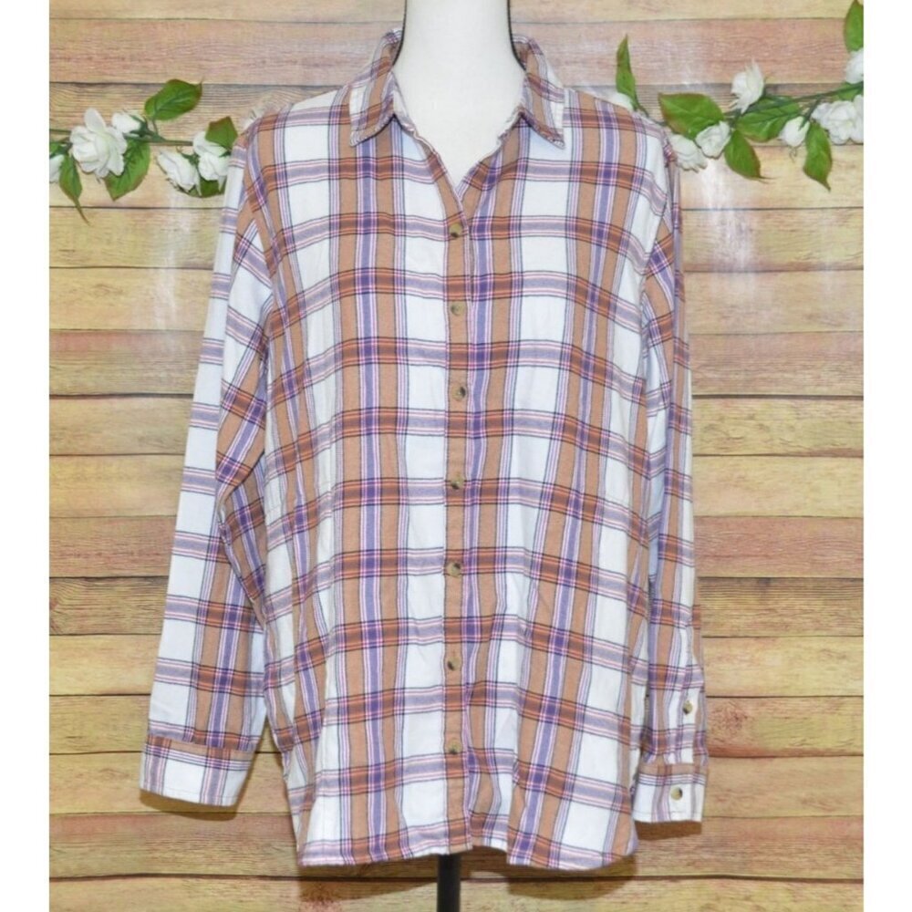 Jachs Girlfriend Ladies Plaid Flannel Button Front Shirt Top Size L Pockets Soft